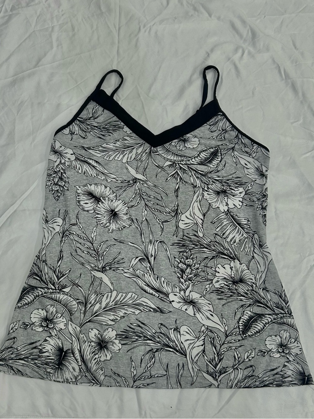 Floral Print V-Neck Cami Tank Top - Gray